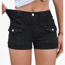 Aotasely Women's Stretchy Jean Shorts Mid Waisted Twill Shorts Stretch Junior Booty Denim Shorts with Pockets Club Night XL