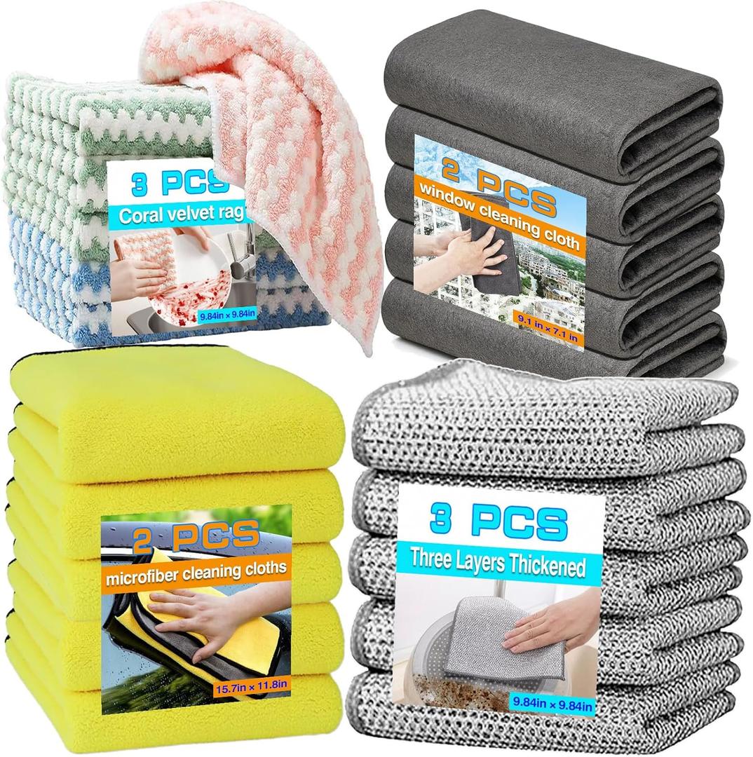 2 x Stainless Steel Wipes Set - 10-Pack Reusable Microfiber Cleaning Cloths for Windows, Kitchen, and Home - Scratch-Safe for Dishes, Glass, Mirrors, Stove, Furniture Surfaces