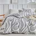 Lekesky Grey Duvet Cover Queen Size, Abstract Geometric Print Queen Comforter Cover, 3 Pieces Soft Microfiber Modern Bedding Set with 2 Pillowcases 20"x26" (No Comforter) (Queen (9090 inch))