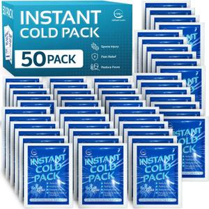 50 Pack Instant Ice Cold Pack (6 x 4.5) - Disposable Instant Ice Packs for Injuries | Cold Compress Ice Pack for Pain Relief