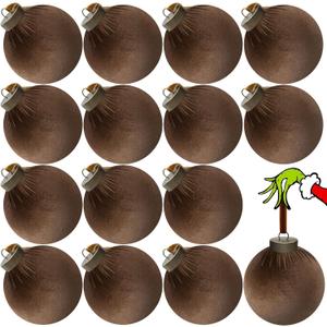 15 Pcs Velvet Christmas Balls, 3.15" Large Velvet Christmas Ornaments Balls, Plastic Shatterproof Flocked Ornaments for Xmas Tree Holiday Party Decorations (B - Brown)
