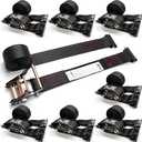 KJE E-Track Ratchet Straps, 8 Pack Black 2" x16' Heavy Duty Cargo Tie-Downs, 4500LBS Breaking Strength, Standard E Track Fitting Tie Down Ratcheting Strap for Cargo Vans, Trucks, Trailers