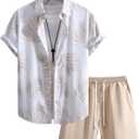 GORGLITTER Men's 2 Piece Vacation Beach Outfits Floral Button Down Shirt and Shorts Cruise Attire Sets (XXL)