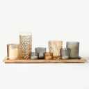 Rustic Wooden Tray with 8 Brown Glass Votive Candle Holders, Decorative Tea Light Holder Set for Mantel, Centerpiece, Dining Table Centerpiece Set, and Home Decor(Set of 8 Pieces)