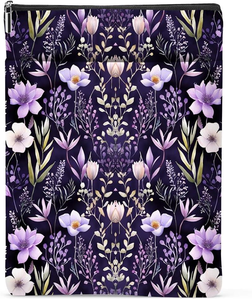 4 x Book Lovers Book Sleeve, Book Accessories Bookish Gifts Book Gifts Friendship Christmas Birthday Gifts for Women Floral Lovers Teacher Mom, Aesthetic Book Pouch Book Protector, Purple Flowers