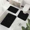 Black Leopard Print Bath Mats for Bathroom Set of 3, Modern Shower Mat with Non-Slip Bottom, Absorbent Quick-Dry Cheetah Print Restroom Decor for Toilet, Washable Bathroom Rug Set, 3PCS