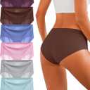 Women's Seamless Underwear No Show Panties Invisible Ladies Hipster Breathable Briefs 6 Pack (Dark Purple/Brown/Grey/Blue/Light Blue/Pink)