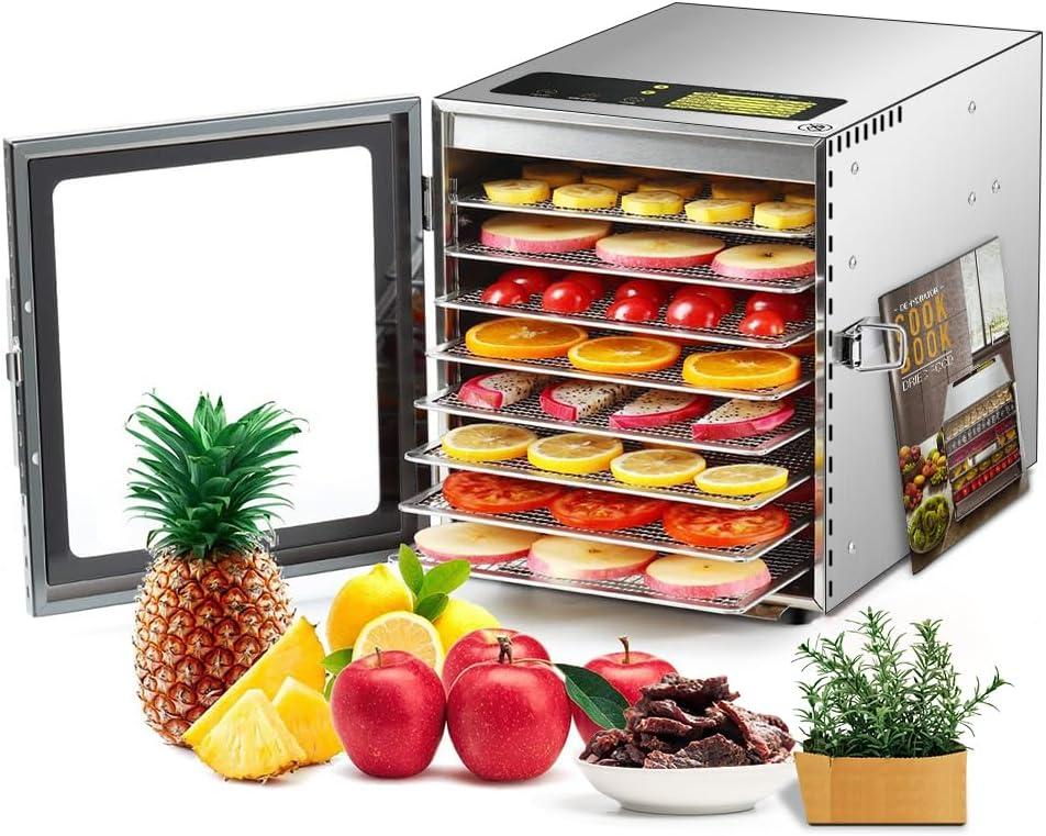 Food-Dehydrator Machine 8 Stainless Steel Trays, 500W Jerky Dehydrator for Meat, 190F Mushroom Dryer, 24H Timer Fruits Dryer for Herbs, Veggies, Yogurt & Dog Treats (8 trays)