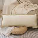 Burlap Linen Lumbar Pillow Cover 14 x 36 inch, Trimmed Tailored Edges Cushion Cover Farmhouse Modern Decorative Pillow Case Outdoor Decor, Oatmeal Beige, Pack of 1 (Cover Only)