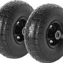 AR-PRO (2-Pack) 10-Inch Solid Tire 4.10/3.50-4" Tire and Wheels Flat Free with 5/8" Bearings, 2.2" Offset Hub - Perfect for Hand Truck, Wheelbarrow, Trolley, Garden Wagon Carts, Utility Cart (Black)