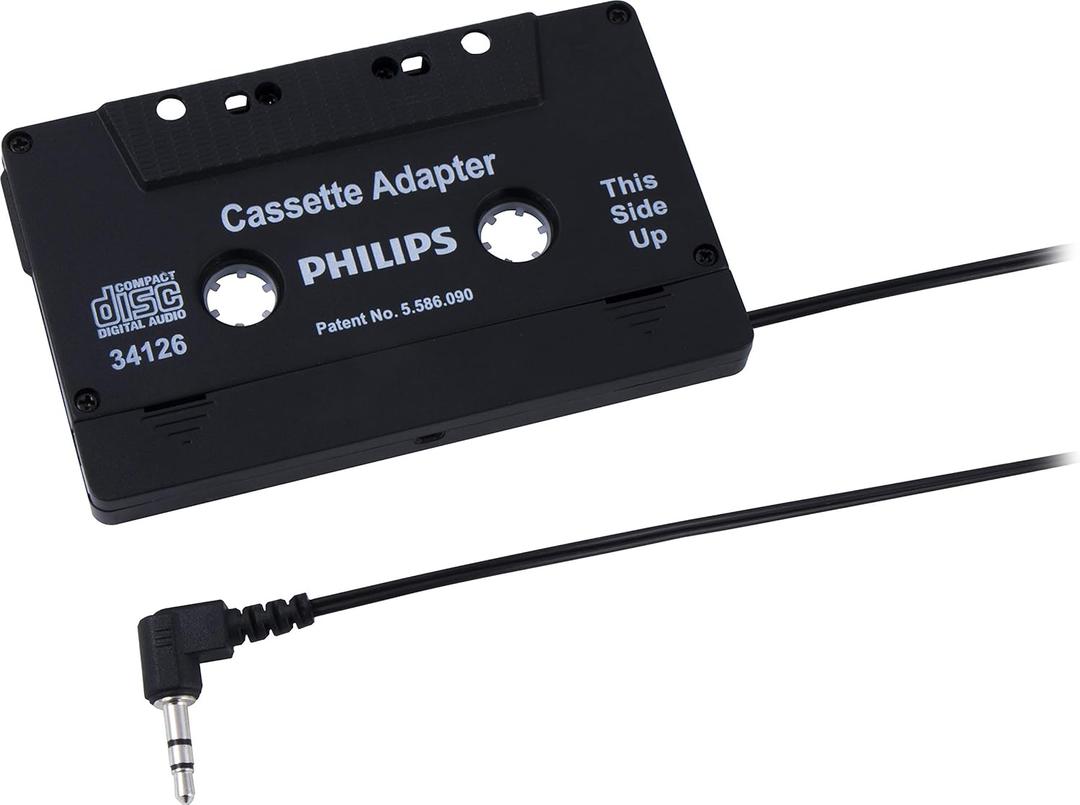 PHILIPS Universal Cassette Adapter with 3.5mm Audio Jack, Black (1 Pack)