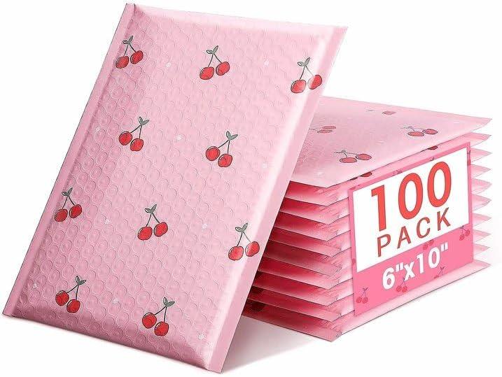 Cozymood 6x10 Inch Pink Poly Bubble Mailers 100 Pack,Waterproof Self Seal Adhesive Small Padded Mailing Envelopes,Cushioning Bubble Envelopes for Shipping,Mailing,Small Business,Packaging,Bulk #0 (Cherry)
