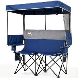 Overmont Camping Chair with Canopy- Folding Double Loveseat Chair with Adjustable Shade | Portable Beach Chair for Outdoor Sport Lawn Fishing, Support 660lbs, Adjustable Armrest Height, Reinforced 600D Fabric,