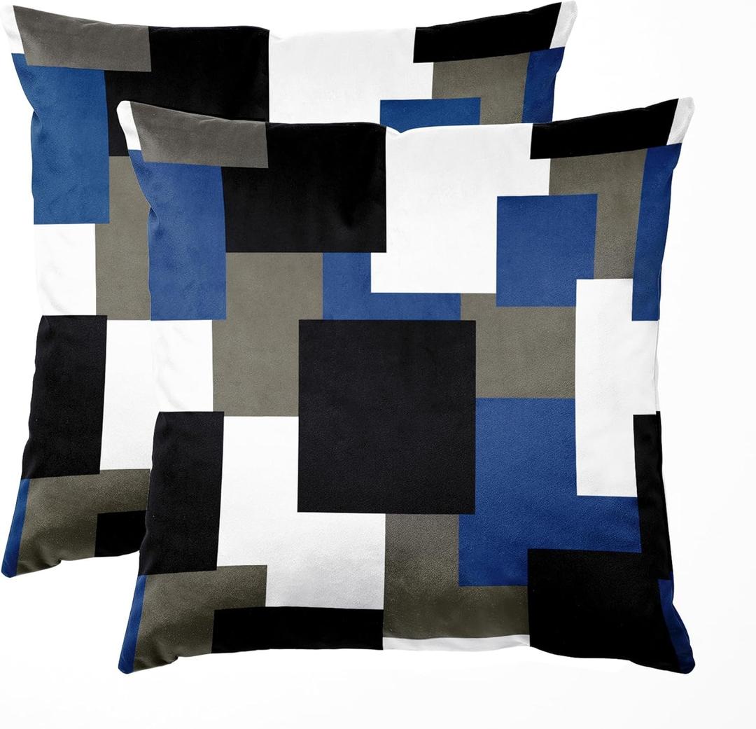 Royal Blue Throw Pillow Covers, 18x18 Inches Set of 2 Modern Abstract Geometric Pillowcase, Blue White Square Accent Cushion Case, Soft Pillow Cover for Couch Sofa Bedroom Living Room
