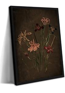 Moody Vintage Floral Wall Art Framed Iris Painting Print with Black Wooden Frame Dark Botanical Picture Timeless Nature-Inspired Poster Décor for Living Room Bedroom Office 16x24 Inches