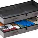 storageLAB Under Bed Storage Containers, Low Profile Underbed Organizers with Sturdy Handles, Dual Zippers, and Clear Windows, Ideal for Clothes, Pillows, and Blankets - 2 Pack, Low Profile, Gray (Grey)