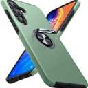 JAME for Samsung Galaxy S25 FE Case, Dual Layer Military Grade Shockproof Cover with Metal Ring Holder Stand Kickstand, Slim Fit Protective Phone Case for Galaxy S25 FE Case 6.7", Alpine Green