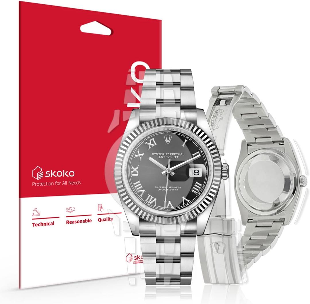 skoko 2 Pack Full Body Protective Film for Rolex Datejust 36mm, Glossy Clear Skin, Anti Scratch, Screen Protector