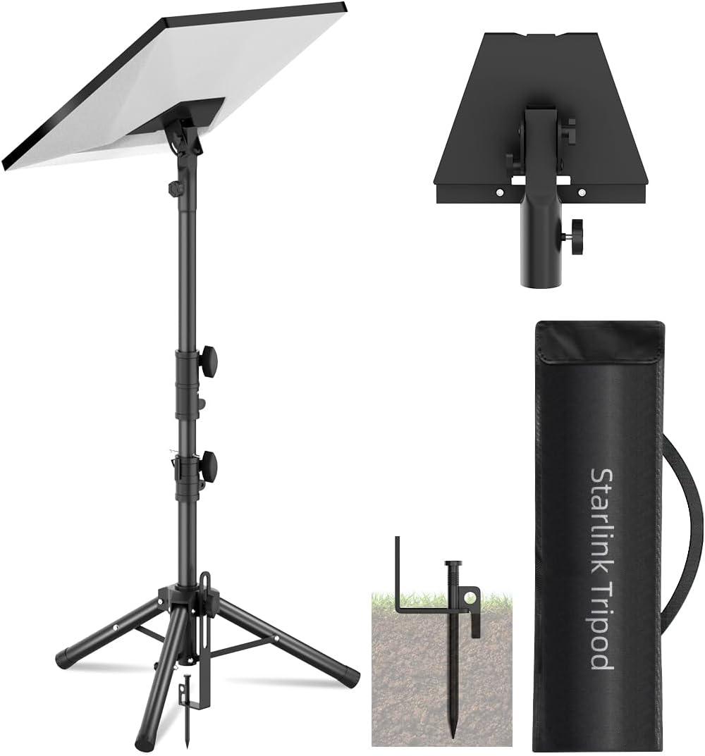 Starlink Mount Gen 3, Starlink Tripod Stand with Mount Adapter, Adjustable Height Starlink Tripod Mount Gen 3, 90 Tilt Angle Adjustment Starlink Antenna Pipe Adapter (Black)
