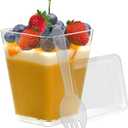 Clear Dessert Cups with Lids and Spoons, 50 Pack 5.4oz Mini Dessert Cups,Clear Square Parfait Appetizer Cup, Reusable Mini Serving Cups for Halloween Thanksgiving Christmas