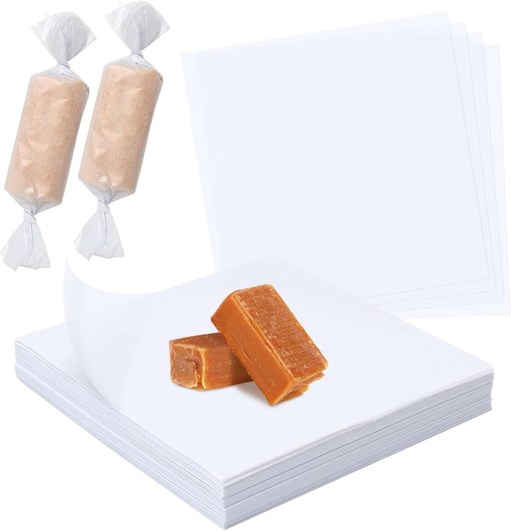 1000 Pieces Wax Candy Wrappers - Twisting Wax Paper Square Sheets 4.8x4.8inch - Caramel Candy Taffy Treats Lollipop Wrappers