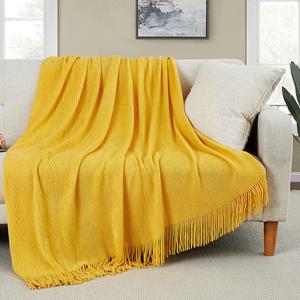 Homiest Decorative Knitted Throw Blanket with Fringe Soft & Cozy Tassel Blanket for Couch Sofa Bed (Mustard Yellow, 50x60)