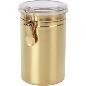 Kitchen Canister 41 oz,Airtight Stainless Steel Kitchen Food Storage Container for Coffee Beans,Beans,Tea,Flour, Cereal,Sugar.Coffee Container with Airtight Clear Lid and Locking Clamp.Gold