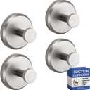 HOME SO Suction Cup Hooks for Shower & Bathroom Towel Holder 4-Pack Suction Cups Hooks for Hanging Towels, Robes, & Coats - Tiles, Glass Door or Mirror Shower Hooks & Towel Hooks Organizer -Nickel