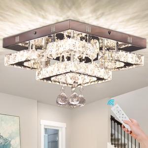 CXGLEAMING 11.8" Modern Crystal Chandelier LED Ceiling Light Fixture Suitable for Kitchen Corridor Hallway Bedroom Bathroom Dining Room 4 Petals/Raindrop Ball Square Remote Control/APP (dimmable)