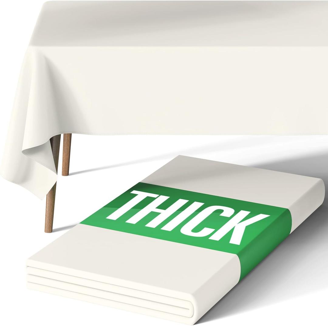 Pureegg Rectangle Table Cloth 60" x 84" Durable Polyester Tablecloth Offers Reusable & Washable Protection, Ideal for Outdoor Party, Picnic, Wedding, Banquet and Birthday, Ivory