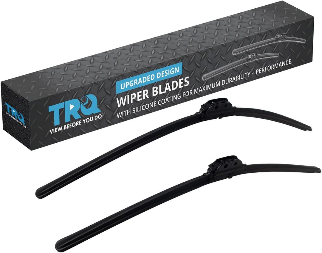 TRQ Premium Windshield Wiper Blades 20 & 24 Inch Silicone Coated & Water Repellent Wipers for Front Windshield Replacement Wiper Blades for Vehicle, Easy-Install Wipers with All-Season Performance