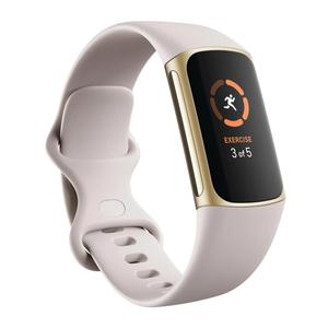 Fitbit Charge 5 Advanced Health & Fitness Tracker with Built-in GPS, Stress Management Tools, Sleep Tracking, 24/7 Heart Rate and More, Lunar White/Soft Gold, One Size (S &L Bands Included)
