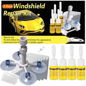 3 x CLAMPER Windshield Crack Repair Kit, Windshield Repair Kit for Chips and Cracks, 4 Pcs Car Glass Repair Kit, Cracks Gone Glass Repair Kit Automotive Quick Fix for Chips, Cracks, Bullseyes (Yellow)
