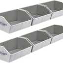 Closet Organizers Bins 6 Packs - Large Closet Shelf Organizer with Handles, Fabric Trapezoid Storage Bins, Collapsible Storage Cubes for Clothes, Towels, Light Grey (Blended)