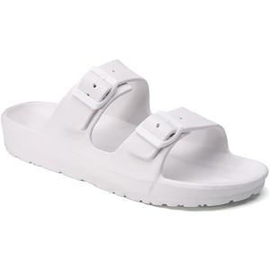 Trendy Summer EVA Women's Slippers Non-Slip Plus Size Cloud Slippers Home Bedroom Shower Sandals Indoor Outdoor Women's Buckle Opening Comfortable Flip Flops Flats Walking Shoes Footwear (8 Wide, White)