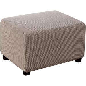 Turquoize Ottoman Slipcover Rectangle Folding Ottoman Cover Jacquard Polyester Stretch Fabric Storage Stool Ottoman Cover Furniture Protector for Living Room (Large, Taupe)