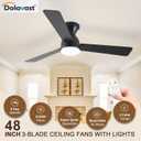 Ceiling Fans with Lights, 48 inch Low Profile Ceiling Fan with Light and Remote Control, Flush Mount, Reversible, 3CCT, Dimmable LED, Noiseless, Black Ceiling Fan for Bedroom, Dining Room
