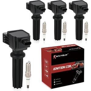 UF670 Ignition Coil Pack and Double Iridium Spark Plugs Set of 4 Compatible with Ford Focus Explorer Edge Fusion Mustang MKC LR2 XF MKT Taurus 2012-2021 Replaces# UF729 UF678 90495