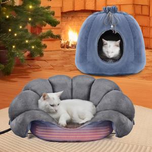 Rywell Heated Cat Bed, Versatile Heated Cat Bed Indoor, Soft & Cozy for All Seasons, Always Perfect Temperature with Overheat Protection Pet Bed for Cats & Small Dogs (Medium, Dark)