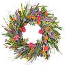 20Inch Spring Summer Wreath, Wildflower Wreath with Green Leaves for Front Door, Lavender Wreath with Eucalyptus Leaves, Daisy Flower Wreath for Outdoor wall Festival Home Farmhouse Wedding Decor