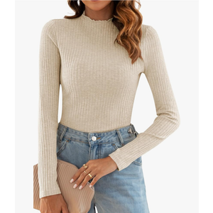 Poetsky Women's Fall Long Sleeve Tops Lightweight Turtleneck Sweater Ribbed Fitted Basic Shirts S