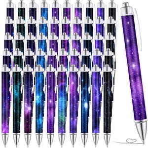 50 Pcs Galaxy Ballpoint Pens Christmas Gifts Bulk Space Star 1.00 mm Black Ink Smooth Retractable Pens Writing Space Galaxy Ballpoint for Office Classroom Activity Christmas Party Supplies