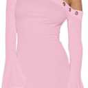 AIBUSIS Sexy Flared Long Sleeve Slim Fit Bodycon Going Out Club Party Y2K Mini Dress.S