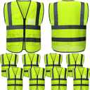 JenPen 10 Pieces Reflective Safety Vests with Pockets and Zipper, High Visibility Mesh Construction Vest for Men Women(XXL,Green)