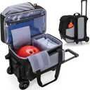 GOBUROS Single Ball Roller Bowling Bag with Wheels and Retractable Handle Extends to 35.4 Inches, Single Bowling Ball Bag with Shoe Compartment and Multiple Accessory Pockets, Black and Gray