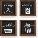 Laundry Room Decor for Wall Farmhouse Signs Set of 4 Wash Dry Fold Put Away Rustic Decor for Laundry Room Shelf Laundry Wall Decor with Wood Frame Decorative Room Sign 8''x 8'' (Black & Brown)