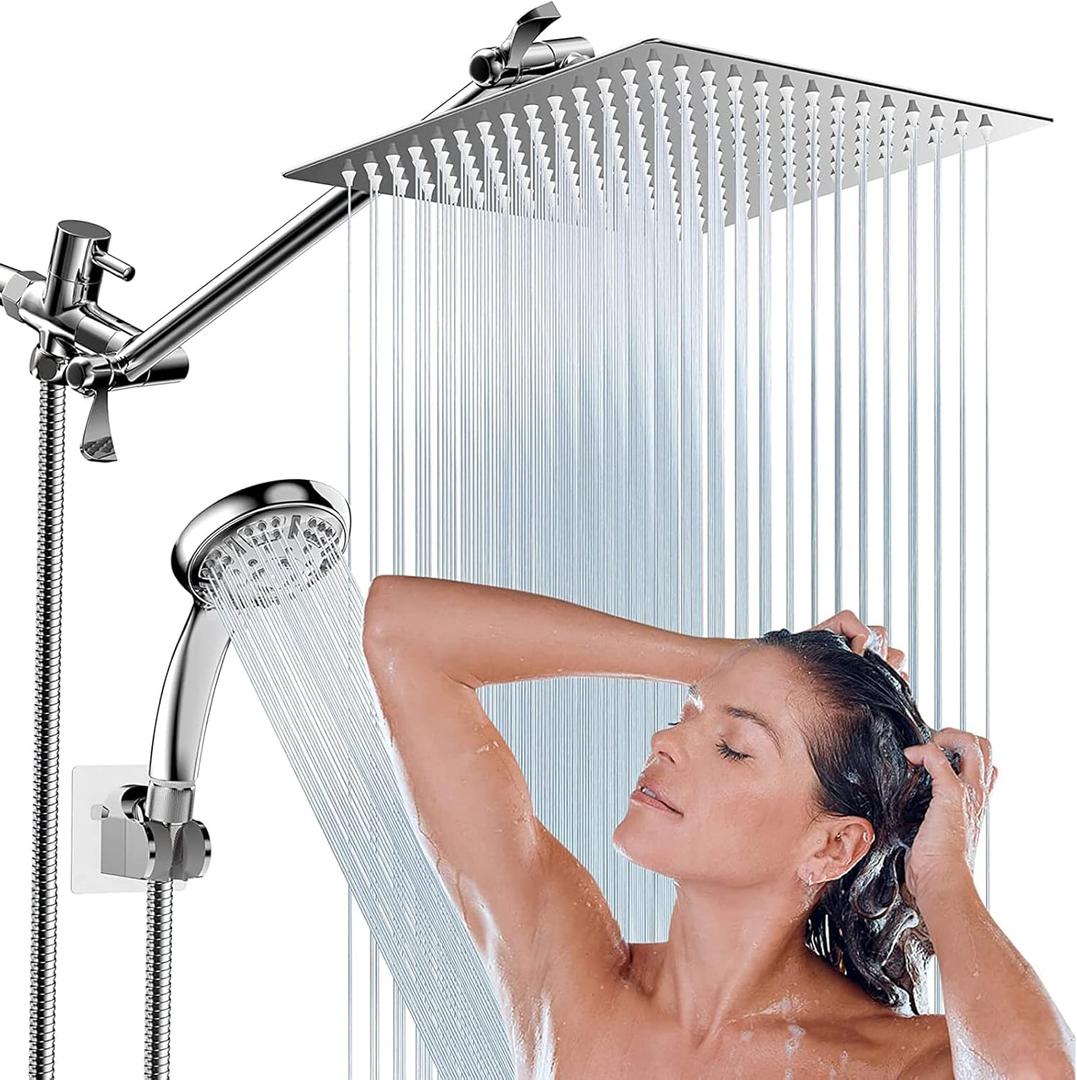 12" Square Shower Head With Holdable Smaller Round Head
