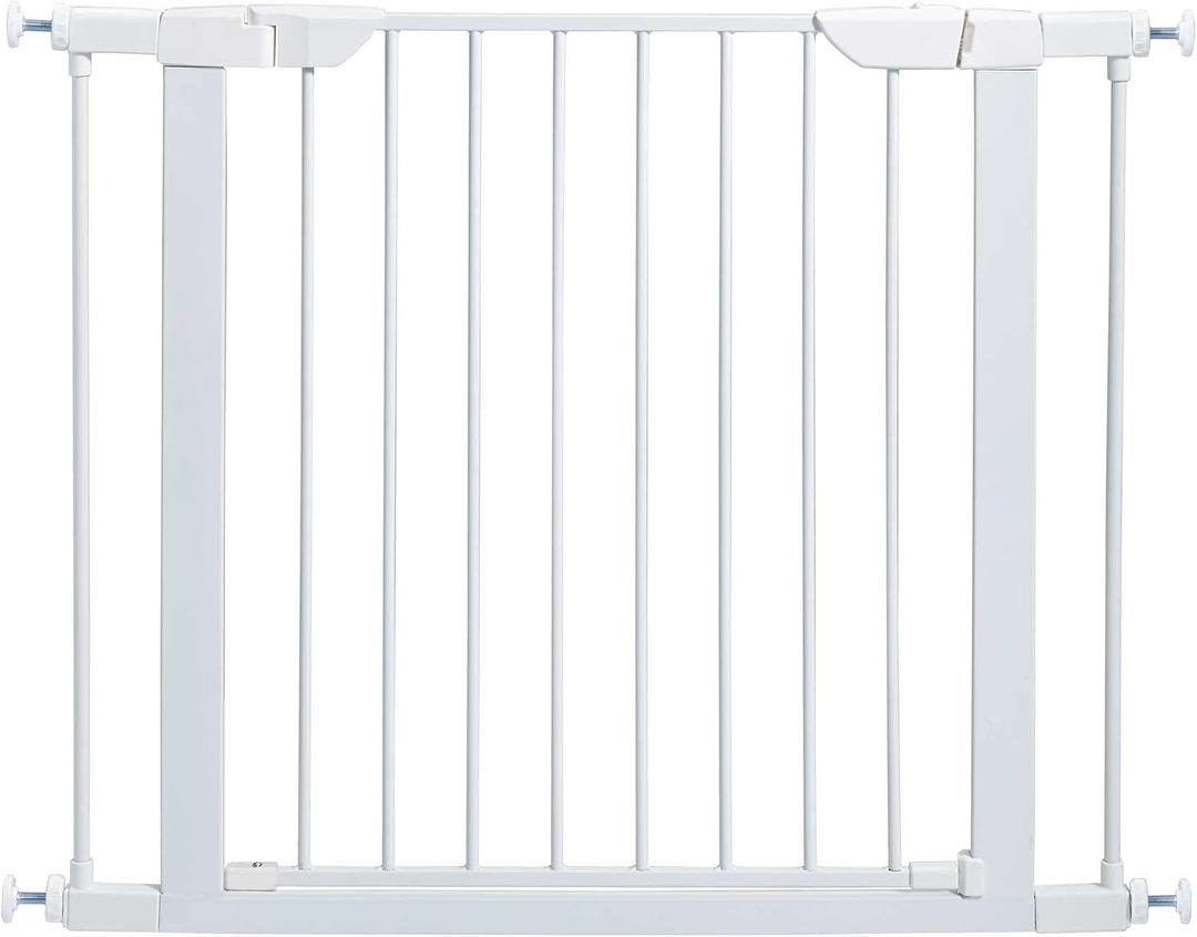 MidWest Homes for Pets 29-Inch High Walk-Thru Pressure Mounted Steel Dog Gate, Expands to 38 Inches Wide, Includes 3-inch Extensions, White