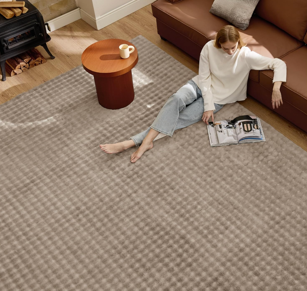 Bedsure 5x7 Bubble Fluffy Rug for Living Room Rug, Machine Washable, Brown | Soft Texture, Low-Pile, Pet Friendly, Non-Slip with 4 Grip Pads, Easy Care, Suitable for Bedroom, Kid Room, Teen Boys Room