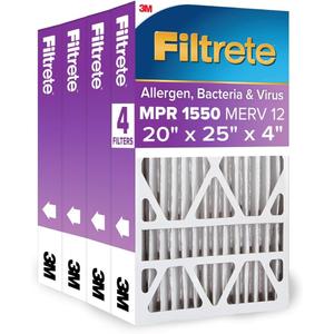 Filtrete 20x25x4(SlimFit), AC Furnace Air Filter, MPR 1550 DP, Healthy Living Ultra Allergen Deep Pleat, 4-Pack, Fits Lennox & Honeywell Devices (exact dimensions 19.5 x 24.5 x 3.75)
